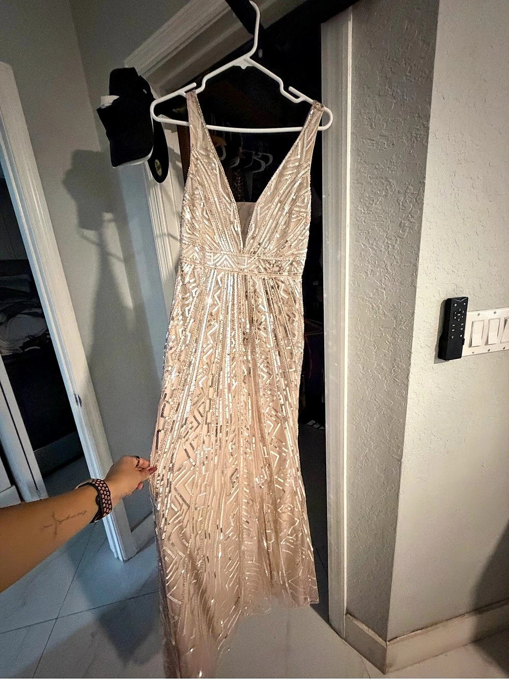 OHM Sequin Geometric Maxi Dress in Pink Size Small NWT